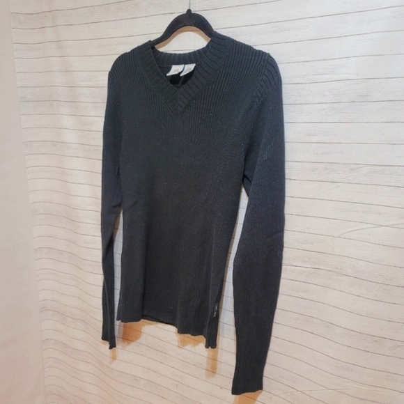 ARMANI EXCHANGE BLACK RIBBED FITTED SWEATER, SZ LARGE - Picture 4 of 8